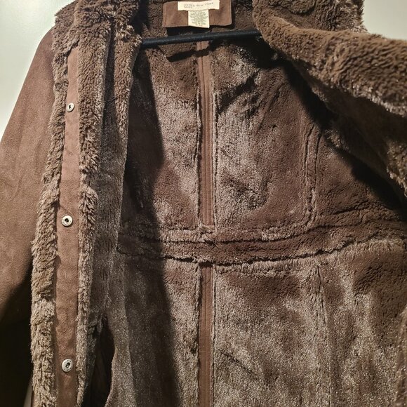 Brown Suede Like Heavy Warm Fur Lined Jacket - Jones New York Sport XL - Picture 3 of 4